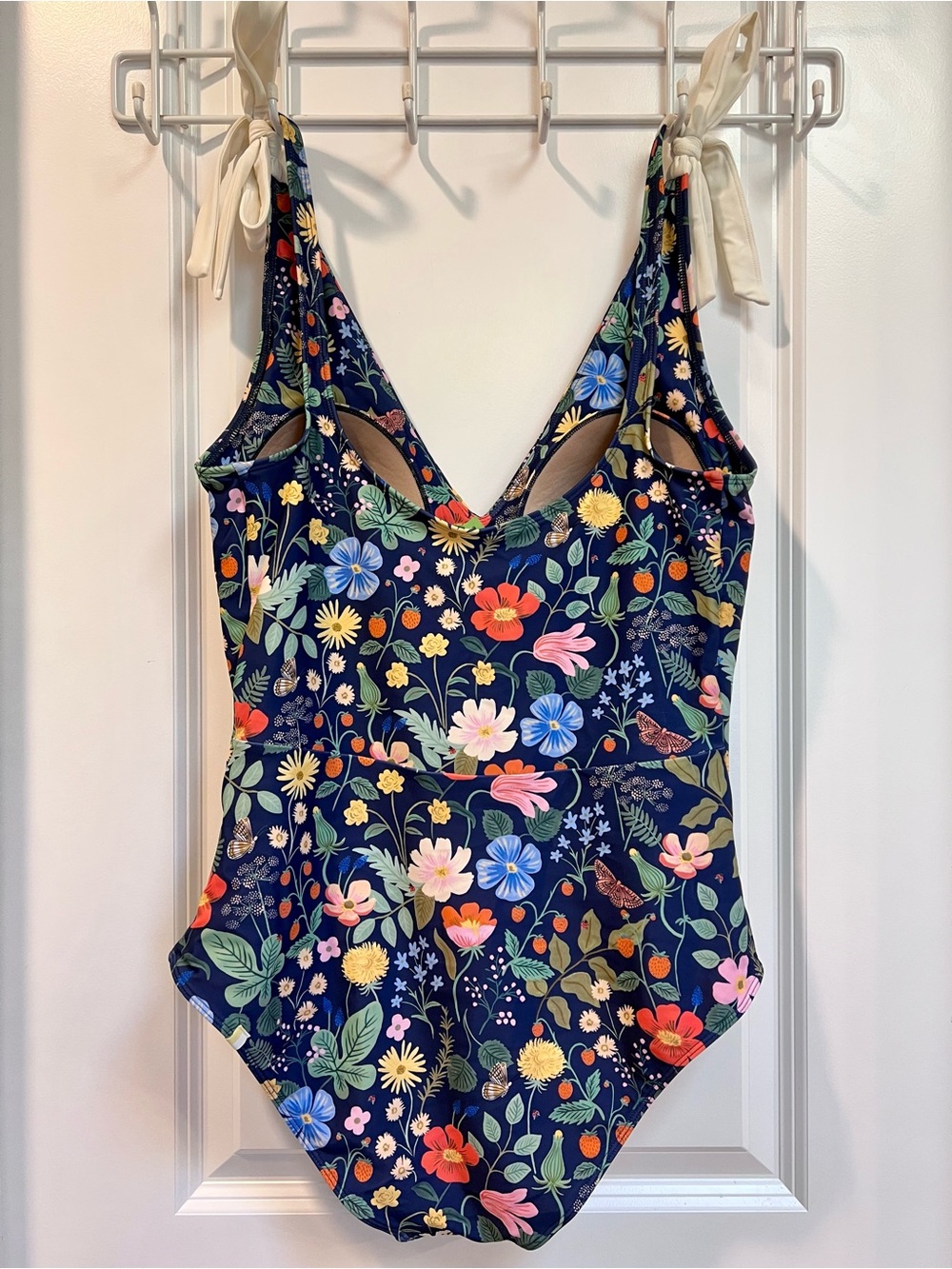 Rifle Paper Co x Summersault Navy Floral One-Piece Swimsuit w/ Tie Straps Sz 12 - Picture 6 of 12